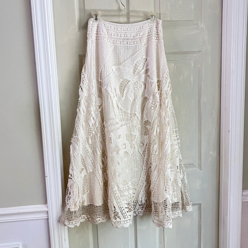 Farm Rio Maxi Skirt S Womens Guipure Lace Butterfly Off White Boho Romantic - Picture 3 of 15